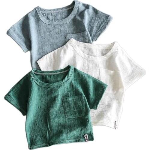 Japanese Korean Style Childrens Cotton and Linen Short-Sleeved Baby T-shirt Boys Girls Summer