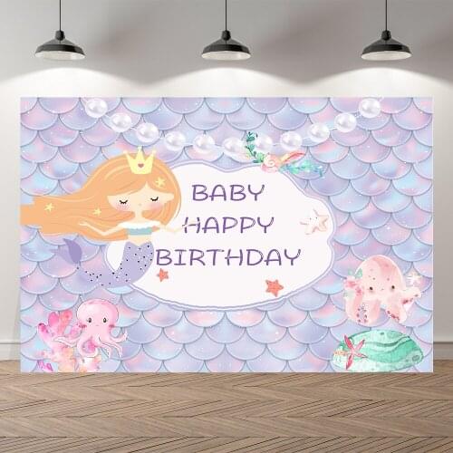 SeekPro Photo Backdrops Under The Sea Star Mermaid Princess Girls' Party Poster Baby Birthday Photographic Backgrounds Photocall