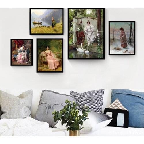 Cotton no frame classical palace people woman portrait canvas printings oil painting printed on cotton art decoration picture