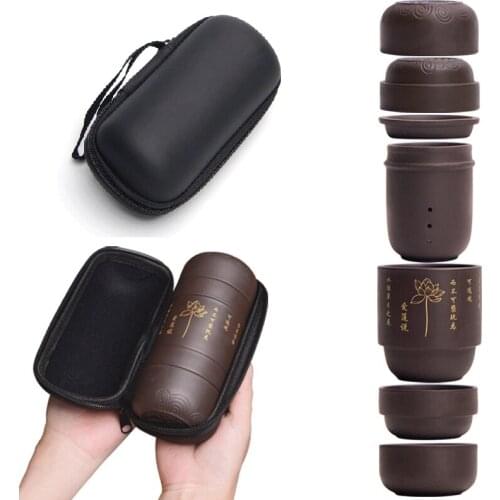 Ceramic Portable Travel Tea Set Concentric Cup Purple Sand Teapot Collection Cup Set