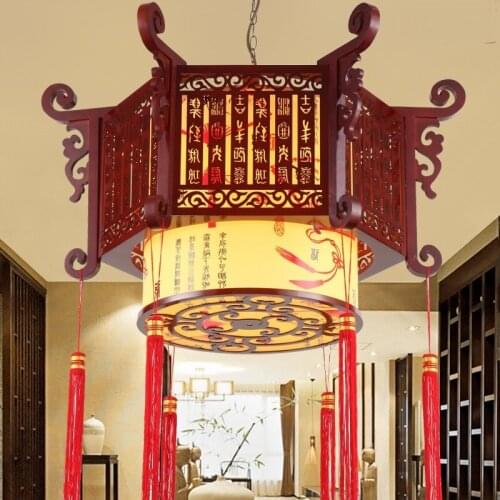Chinese classical wood pendant lamps dining room lamp vintage wooden teahouse box aisle light corridor pendant lamp ZA81589
