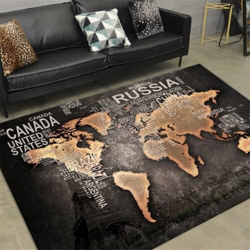 Retro World Map Children Room Rug Soft Short Fleece Carpet For Living Room Table Teen Room Mats Washable Bedside Mat
