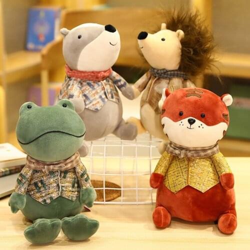 Frog Hedgehog Tiger Badger Plush Toys In Clothes Scarf Soft Stuffed Animals Plushie Dolls Kawaii Playmate for Kids