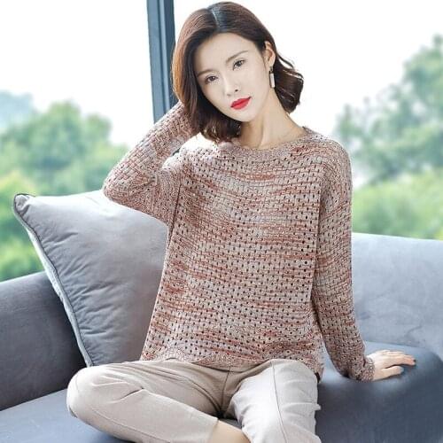 Fall Womens Pullover Sweater Wear Ladies Loose Large Size Long Sleeve Knitted Sweaters Hollow Thin Female Jumper Top H9254