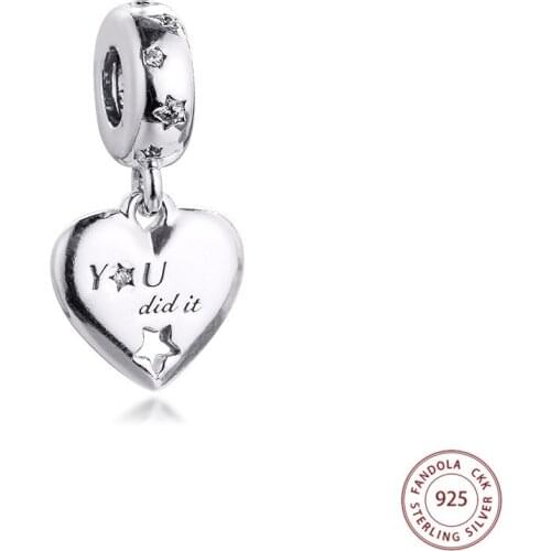 Congratulations Heart & Stars Dangle Charms 925 Sterling Silver Beads for Jewelry Making Fits Pandora Bracelet 2021 Spring New