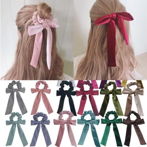 Girls Women Bow Knot Hair Scrunchie Stripe Hair Streamers Scarf Hair elastic bands Ring Horsetail Tie Hair bow Accessories