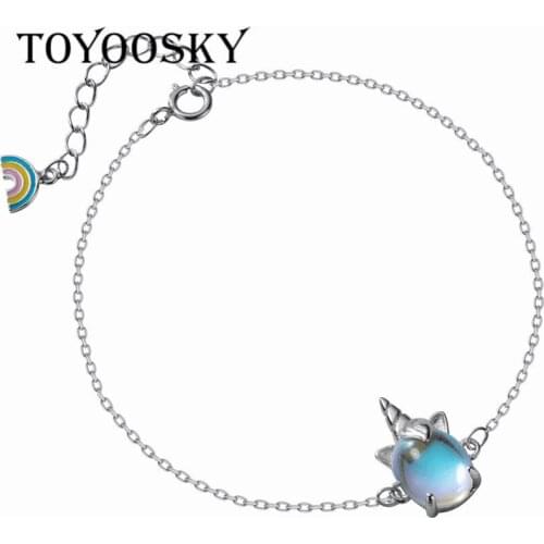 Romantic 100% S925 Sterling Silver Unicorn Rainbow Shape Bracelets For Women Festival Party Fashion Accessory Cute Gift