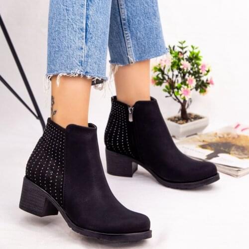 Tonar Kabel Black Suede Beads Embroidered Women 'S Boots Zipper New Season Seasonal Winter Lightweight Heel Trend Fashion