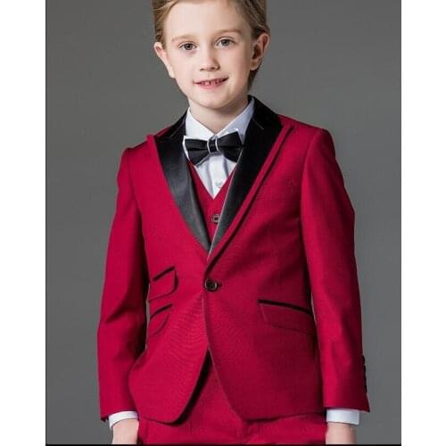 Blue Flower Boys Children Wedding Groom Tuxedos Kids Formal Party Prom Suits 3 pieces (jacket + pants + vest)