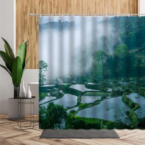 Nature Landscape Scenery Shower Curtain Terraced Forest Wonders 3D Printing Bathroom Decoration Screen Waterproof Bath Curtains