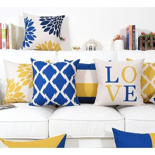 Nordic Style Yellow And Blue Geometric Home Decorative Soft Throw Pillow Case Letter LOVE Print Cushion Cover Almofadas Cojines