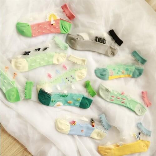 Spring and Summer New Ladies Boat Socks Personality Marine Series Crystal Silk Womens Socks Transparent Stockings EU35-43 Size