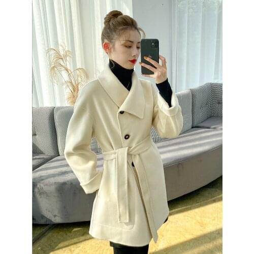 Double Sided Cashmere Coat Womens Short 2021 Korean New Fashion Temperament High End Wool Small Tweed Coat