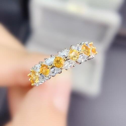 Natural real citrine round slim ring Free shipping 3*3mm 0.15ct*6pcs gemstone 925 sterling silver Fine jewelry J215261