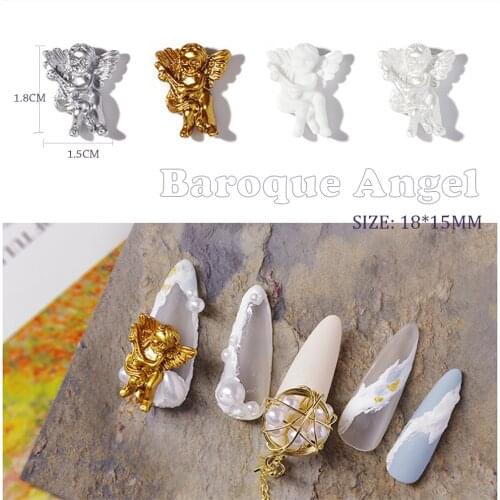 10pcs/Lot Retro-Roma Angel Nail Decorations CUPID 18*15MM Soild-Crystal Silver/Gold/White Baroque Cameo 3D Nailarts Decals#ZCF29