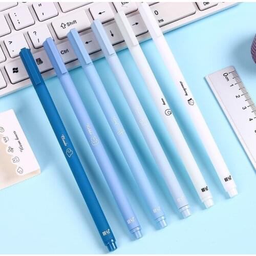 48 pcs/lot Sample Gradient Blue Gel Pen Cute 0.5mm black Ink Signature Pens Promotional Gift Office School Supplies