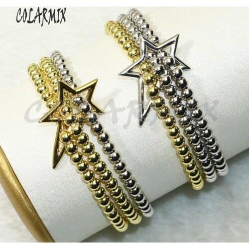 5pcs 3 beaded bracelets Star shape lock charm beaded bracelet carabiner Lock fashion jewelry accessories gift for women 50657