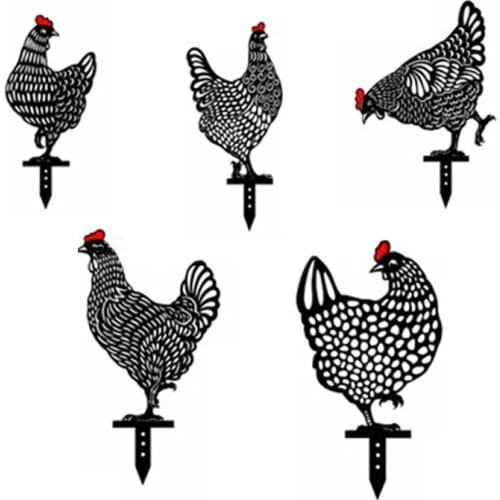 5pcs Acrylic Hen Silhouette Art Garden Stakes Hollow Animal Rooster Statue for Gardens Yard Lawn Backyard Decoration