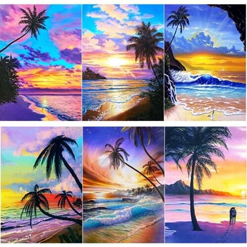 5D DIY Diamond Painting Sunset Seascape Diamond Embroidery Landscape Cross Stitch Full Square Round Drill Crafts Gift Home Decor