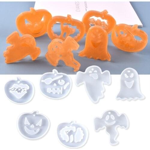 7 Pcs Halloween Pumpkin Ghost Hanging Sign Epoxy Resin Mold Keychain Pendant Silicone Mould DIY Crafts Jewelry Mold