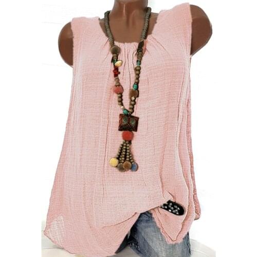 Vintage Linen Blouse Women Plus Size 5xl Sleeveless Tops Blusas O Neck Baggy Vest Blouse Summer Tunic Tops Camisas Mujer A20
