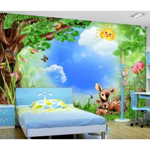 Custom Photo wallpaper roll Cartoon forest animals childrens room mural backdrop 3d wallpapers kids stickers wall murals