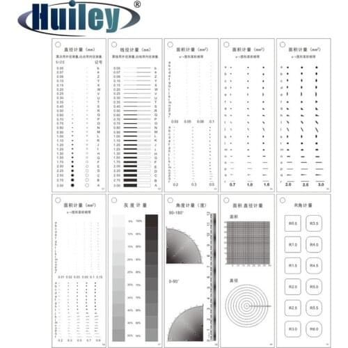10 PCS Transparent Film Gauge Point Calibration Ruler for Measure Inner/Outer Diameter Area Gray Scale R Angle Calculation