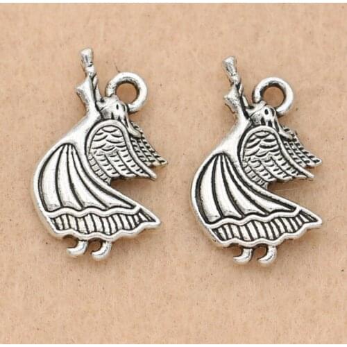 KJjewel Antique Silver Plated Angel Charms Pendants for Jewelry Making Bracelet Accessories Diy Findings 21x14mm 10pcs/lot