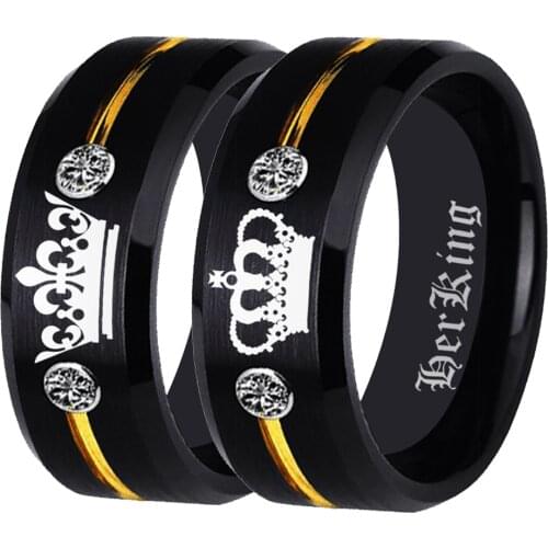 Ring Tungsten Carbide HIs Queen- Her King Ring Black Tungsten With White CZ Women Ring for Wedding Anniversary Gift Drop Ship