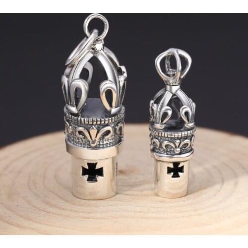 925 Sterling Silver Jewelry Japan South Korea Trend Fashion Pendant Personality Men Women Crown Whistle Pendant Creative Whistle