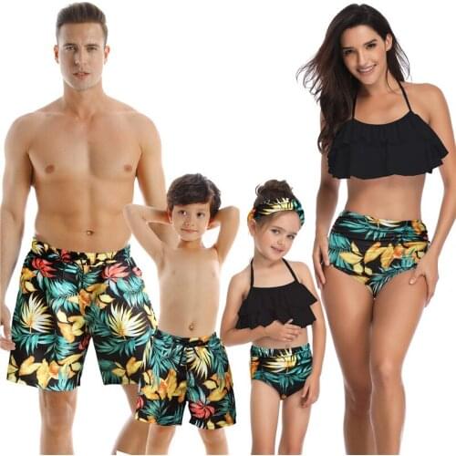 New Parent-Child Swimwear Beach Pants for Male Adults and Children Swimwear Flower Dots Printed Father Day Family Swim Shorts