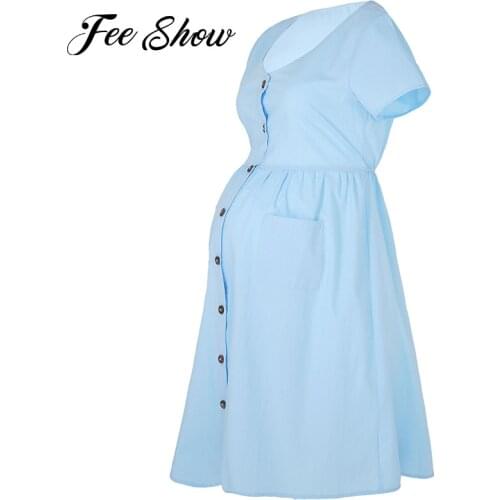Pregnancy Summer Clothes Women Maternity Dress Short Sleeve V-neckline Knee-length Comfy Cotton Dress for Pregnant Women
