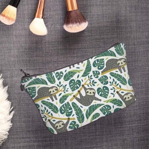 Multi Purpose High-capacity Cosmetic Bag For Women Waterproof Sloth Pattern Small Makeup Bag Travel Toiletry Bags Green