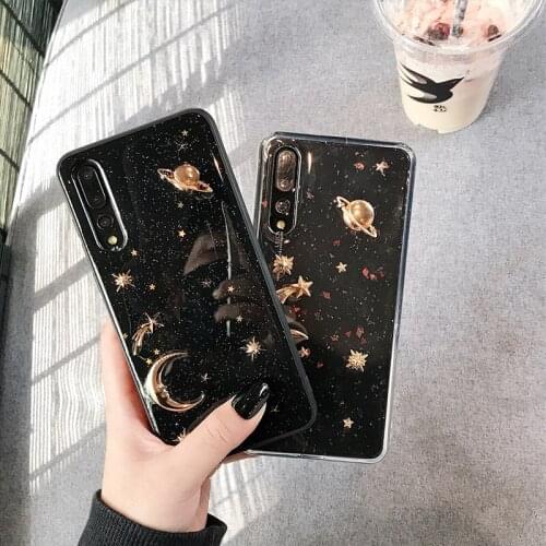 Fashion Epoxy Metal Glitter Metal moon Star saturn Case For Huawei Honor V20 V10 V9 10 Lite 9 7 Silicone Soft Cute Case Cover