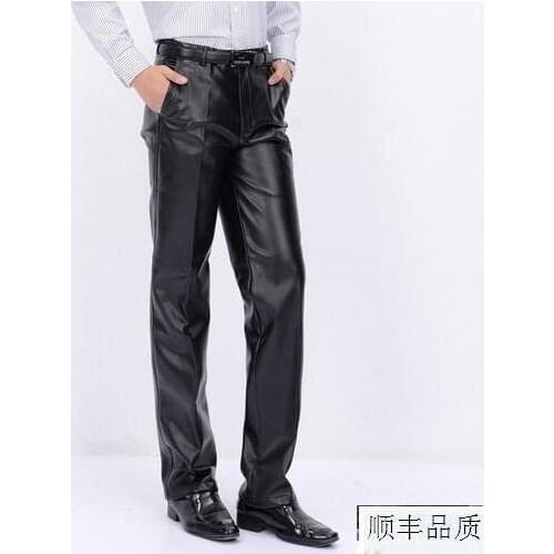Fashion water wash leather pants men trousers pantalones hombre cargo pants for men pantalon homme plus velvet thicken straight