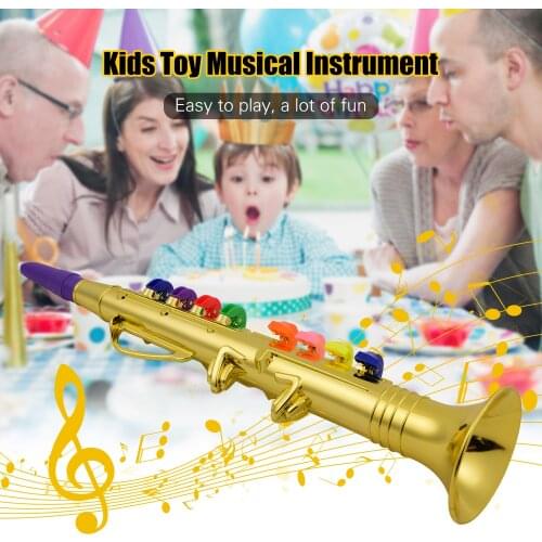 Musical Wind Instruments Clarinet for Kids Toddlers ABS Metallic Gold Clarinet with 8 Colored Keys