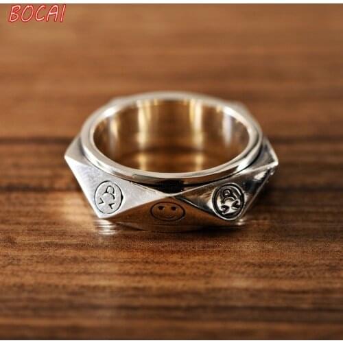Real S925 Silver Japanese and Korean Fashion Happy Smiley Transfer Ring