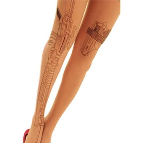 New Arrivals Machine Gun Tattoo Transparent Tights Stockings Pantyhose Women Fashion Clothing Accessory Free Shipping
