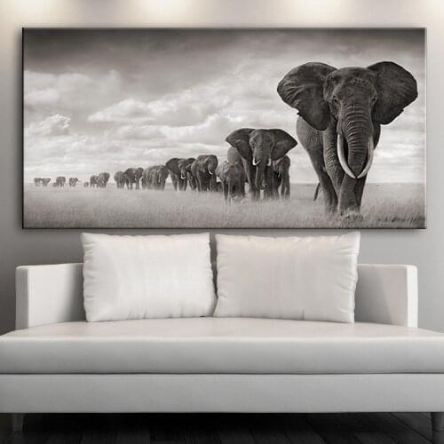 Black Africa Elephants Wild Animals Canvas Painting Scandinavia Posters Canvas Prints Wall Art Pictures For Living Room Decor