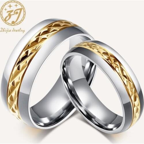 Zhijia Romantic 316L Stainless Steel Silver Gold Circle Real Love Couple Rings Jewelry For Women Men Wedding Engagement Ring