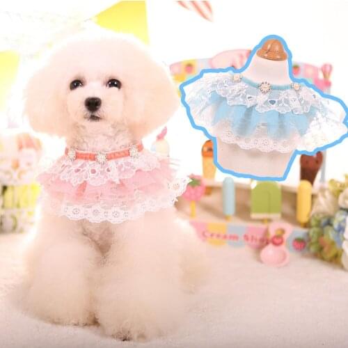 Pink Blue Lace Flower Pet Dog Neck Collar Bib For Small Dog Princess Collar Necklace Crystal Pearl Decor Dog Jewelry Accessories