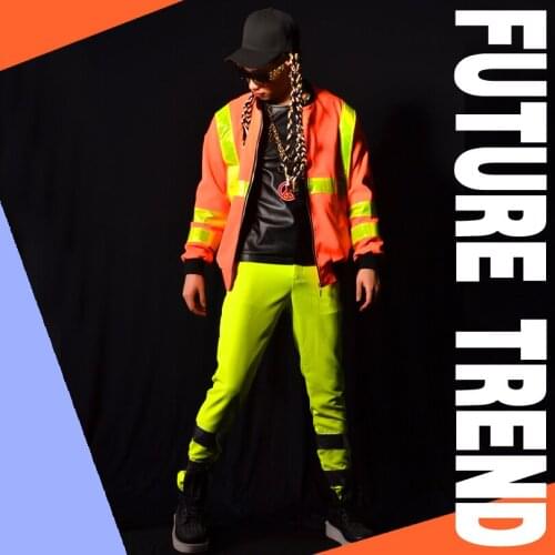 S-5xl 2020 New Mens Clothing Fashion Orange Reflector Baseball Uniform Jacket Singer Pus Size Performance Costumes