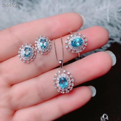 Wedding Best Gift Topaz Set Natural And Real Topaz Jewelry set 925 sterling silver 1pc Ring,1pc Pendant,2pcs Earring