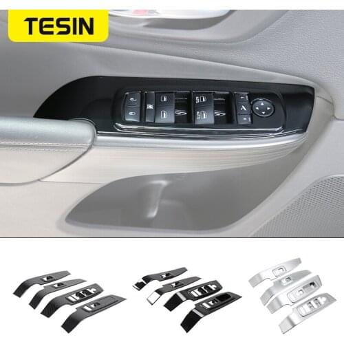 TESIN Car Inner Door Armrest Window Lifter Switch Adjust Button Panel Cover Trim Stickers Accessories For Jeep Cherokee 2014