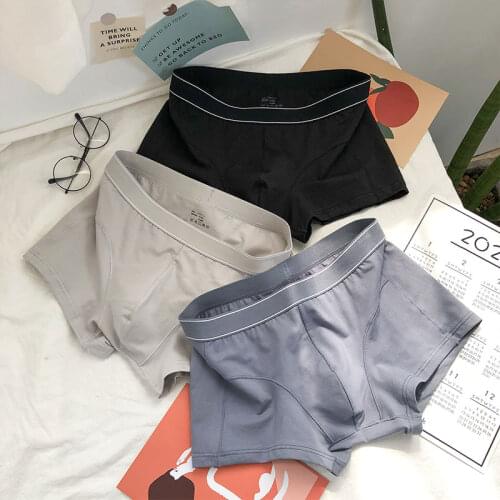 3 Pieces Men Underwear Boxer Shorts Fashion Solid Color Men Boxers Cotton Mid Waist Breathable Youth Mens Underpants 2020 New