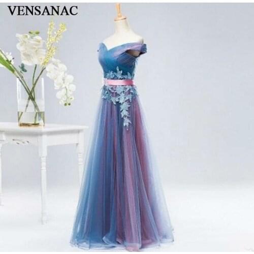 VENSANAC New A Line Embroidery V Neck Long Evening Dresses Short Sleeve Elegant Draped Sash Party Prom Gowns