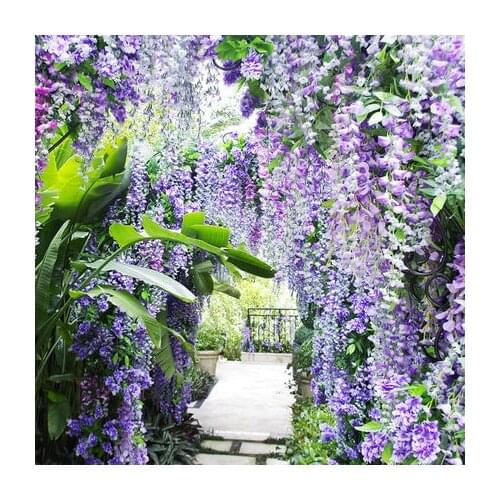 Wisteria Wedding flower Vine Artificial Flowers With Green Leaves For Wedding Decoration Hanging Garland Party Supply