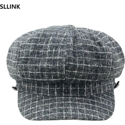 Women autumn and winter new British classic retro hat mens literary fashion octagonal hat winter hats winter hats for women