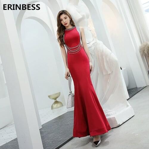 Vestido De Festa Burgundy Mermaid Evening Dresses Long Dress 2020 New Fashion Robe De Soiree Scoop Neck Evening Dress Elegant