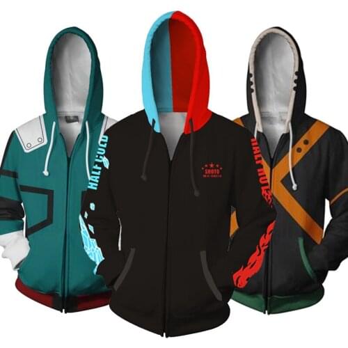 1pc My Hero Academia Cosplay Costumes Anime Izuku Midoriya Bakugo Katsuki Sweatshirt Zipper Hoodie Coat Men Boy Sports Jacket